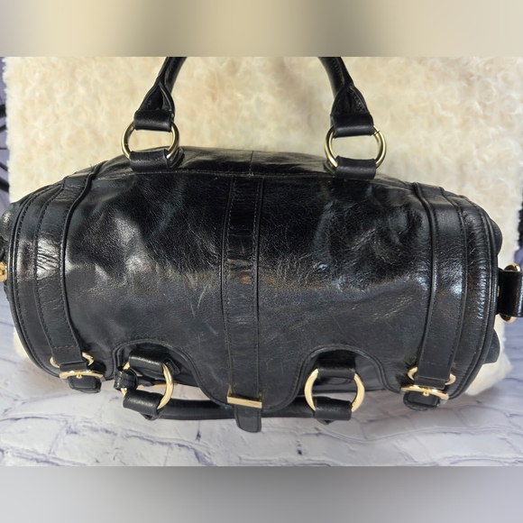 Badgley Mischka Black and Gold Satchel with Glossy Finish - Picture 4 of 16